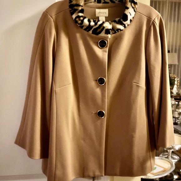 Chico's Jackets & Blazers - Chico’s Stretch Leopard Fur Collar Jacket